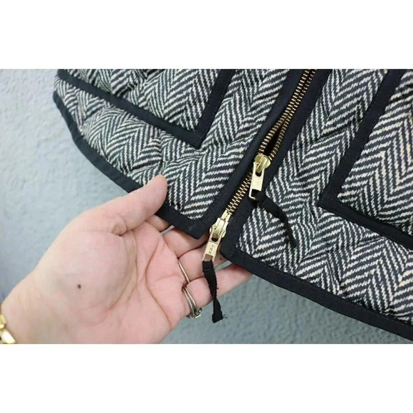 Women's J.Crew Quilted Puffer Vase-Size Small-Zip-Pockets-Black & Tan - Picture 7 of 9